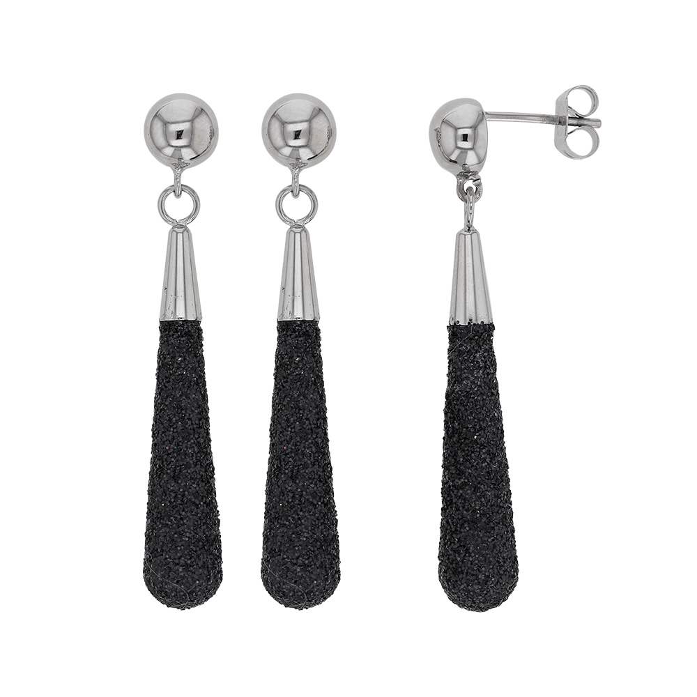 Boucles d'oreilles pendantes en acier avec des paillettes noires