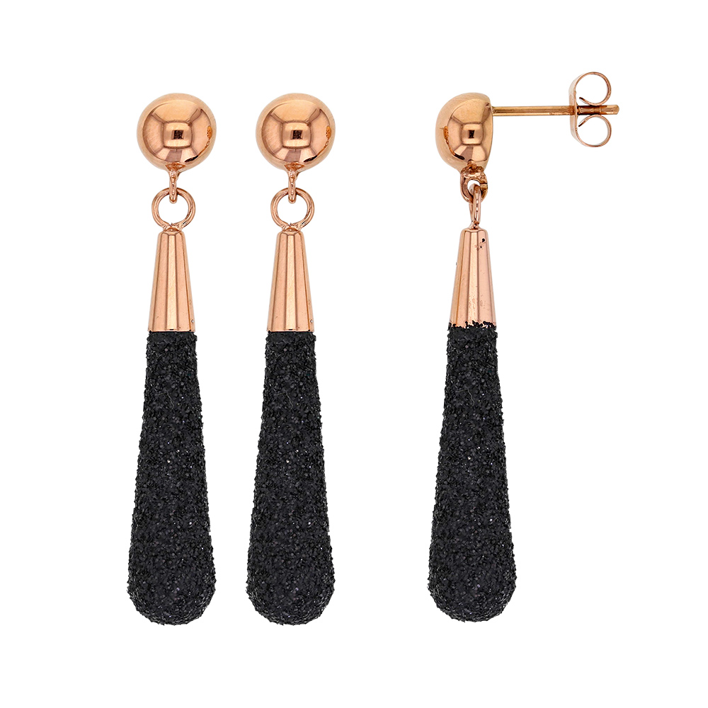 Boucles d'oreilles pendantes en acier doré rose avec paillettes noires