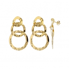 Boucles d'oreilles pendantes en argent 925/1000 rhodié avec 2 ronds aspect froissé