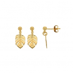 Boucles d'oreilles pendantes feuille jungle Plaqué or