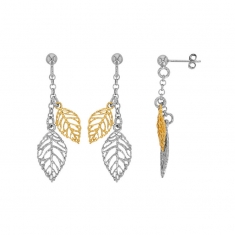 Boucles d'oreilles pendantes INDIANA feuilles en argent 925/1000 rhodié et argent 925/1000 doré