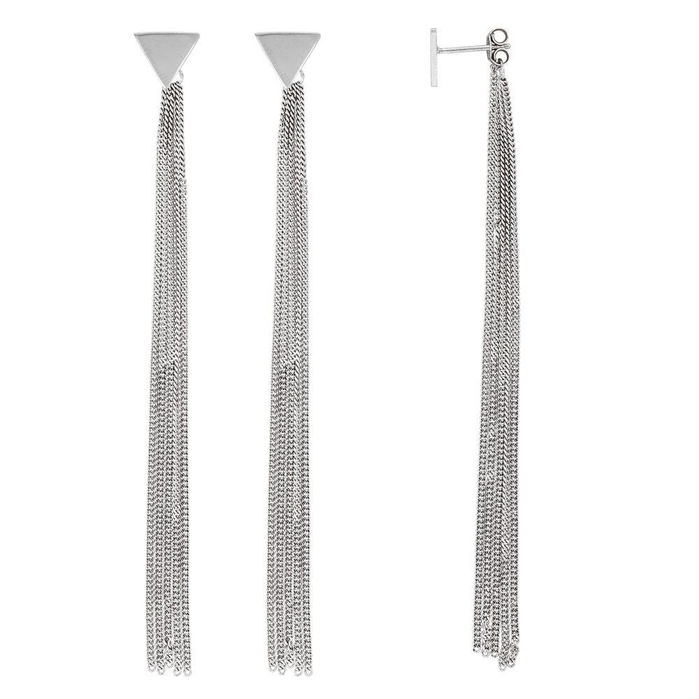 Boucles d'oreilles pendantes LUNA motif triangle en argent 925/1000 rhodié