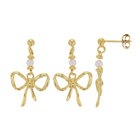 Boucles d'oreilles pendantes motif noeuds et perles de culture d'eau douce, argent doré 925/1000