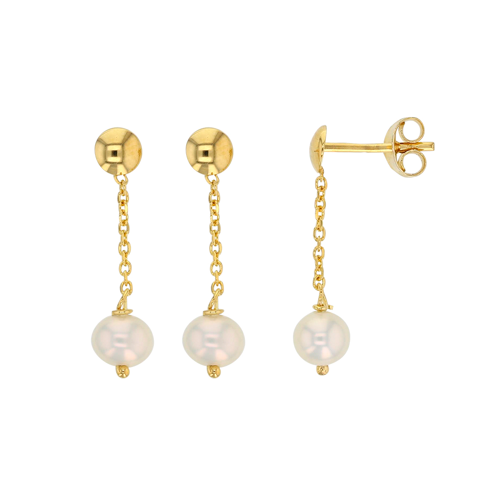 Boucles d'oreilles pendantes Or 750/1000 et perle d'eau douce