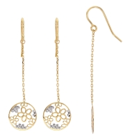 Boucles d'oreilles pendantes Or jaune et blanc 375/1000 - motif floral