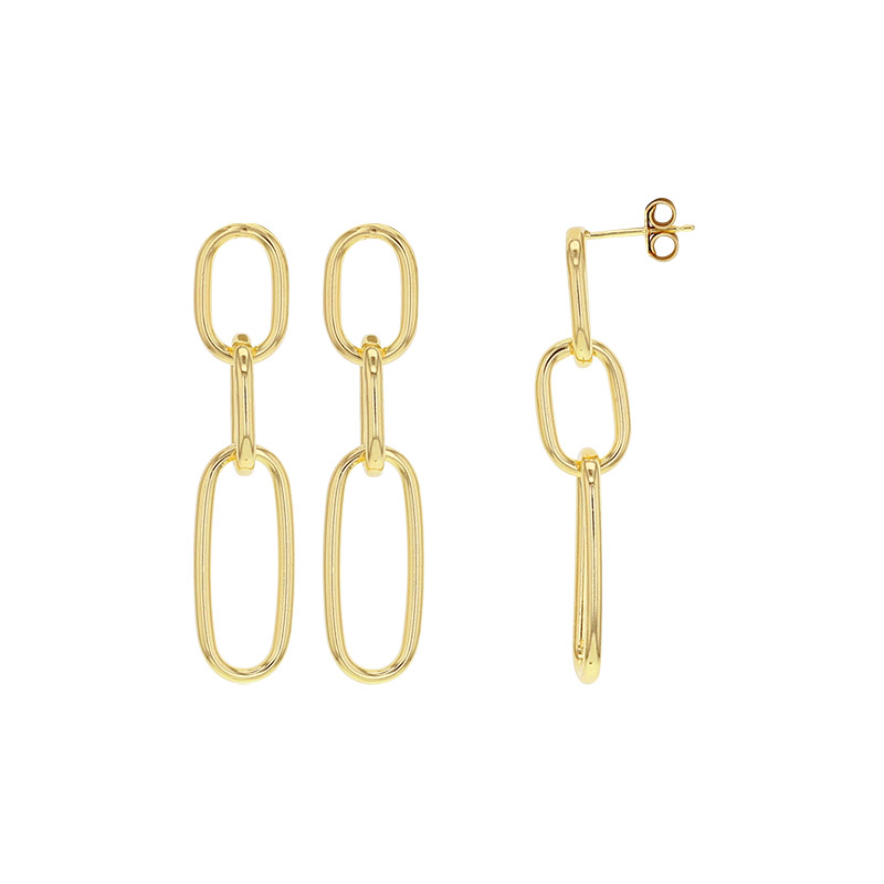 Boucles d'oreilles pendantes 3 ovales H 5cm, argent 925/1000 doré