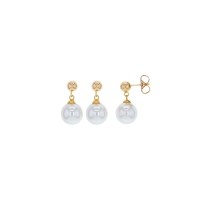 Boucles d'oreilles pendantes perles de Majorque blanches 12mm, laiton doré