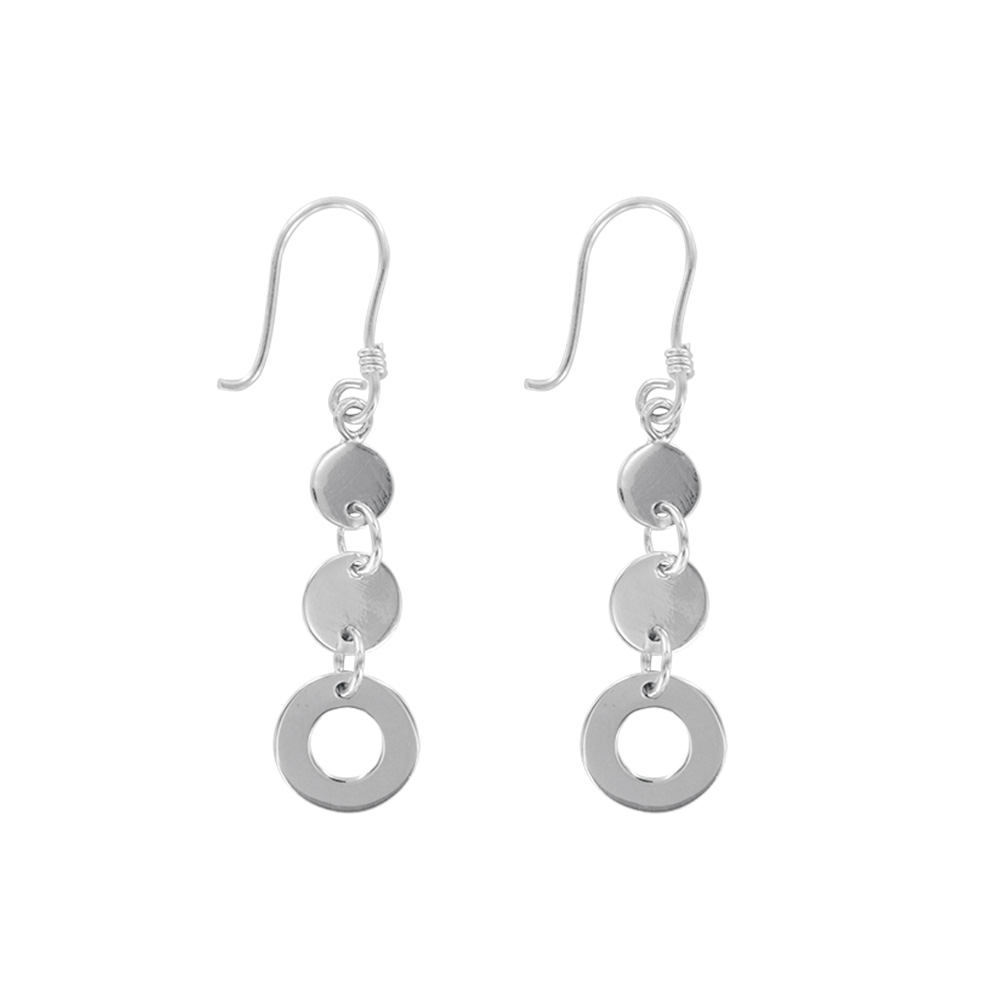 Boucles d'oreilles pendantes trois cercles en argent rhodié 925/1000