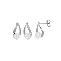 Boucles d'oreilles perle de culture d'eau douce, volute argent 925/1000 rhodié