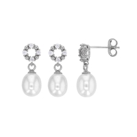 Boucles d'oreilles perles d'eau douce de culture, argent rhodié et oxydes de zirconium
