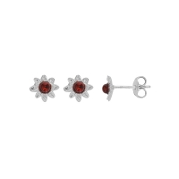 Boucles d'oreilles petites fleurs ambre cognac, argent 925/1000 rhodié