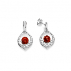 Boucles d'oreilles pierre Ambre avec armature motif baroque argent 925/1000 rhodié