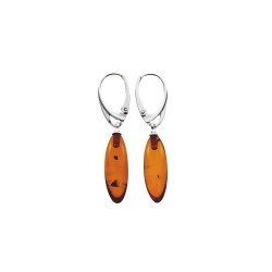 Boucles d'oreilles pierre ambre cognac ovale pendante et brisures argent 925/1000