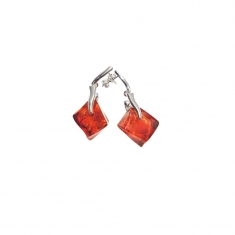 Boucles d'oreilles pierre carré fantaisie en ambre, argent 925/1000