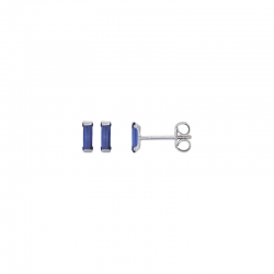 Boucles d'oreilles pierre synthétique bleu saphir taille baguette 2x6mm, argent 925/1000 rhodié