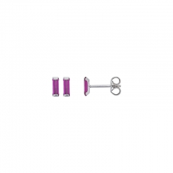 Boucles d'oreilles pierre synthétique rose fuchsia taille baguette 2x6mm, argent 925/1000 rhodié