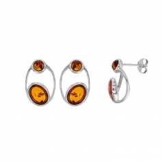 Boucles d'oreilles pierres d'Ambre cognac et argent 925/1000 rhodié
