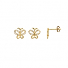 Boucles d'oreilles plaqué or papillon ajouré, oxydes de zirconium