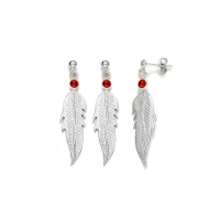 Boucles d'oreilles plume en Argent 925/1000 rhodié et billes en ambre