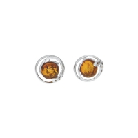 Boucles d'oreilles puce Ambre cerclé d'argent 925/1000 rhodié