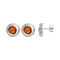 Boucles d'oreilles puce ambre cerclé d'argent 925/1000 rhodié