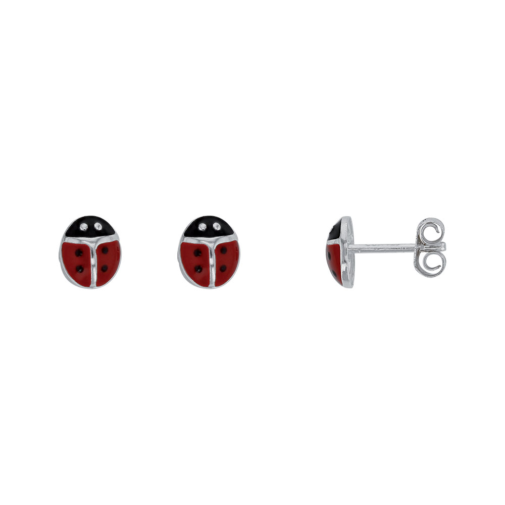 Boucles d'oreilles puce coccinelle en argent 925/1000