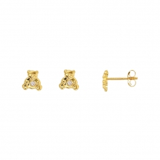 Boucles d'oreilles puce Or 375/1000 et oxyde de zirconium - petit ourson