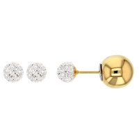 Boucles d'oreilles puces 2 boules acier doré dont 1 ornée de cristaux, ø 6 - 10 mm