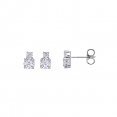 Boucles d'oreilles puces 2 oxydes de zirconium sertis griffes 2,5-5mm, Or blanc 375/1000