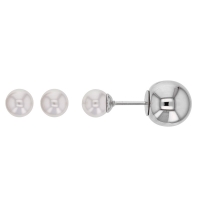 Boucles d'oreilles puces acier 1 perle synthétique et 1 boule acier, ø 6 - 10 mm