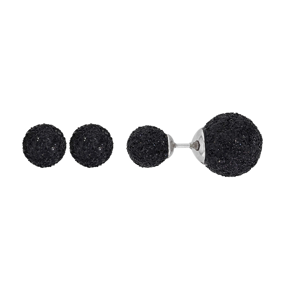 Boucles d'oreilles puces acier 2 boules pailletées noires ø 7-10 mm