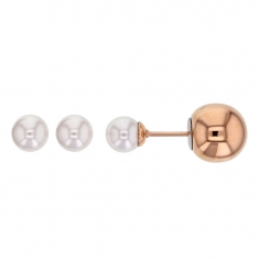Boucles d'oreilles puces acier doré rose 1 perle synthétique et 1 boule acier, ø 6 - 10 mm