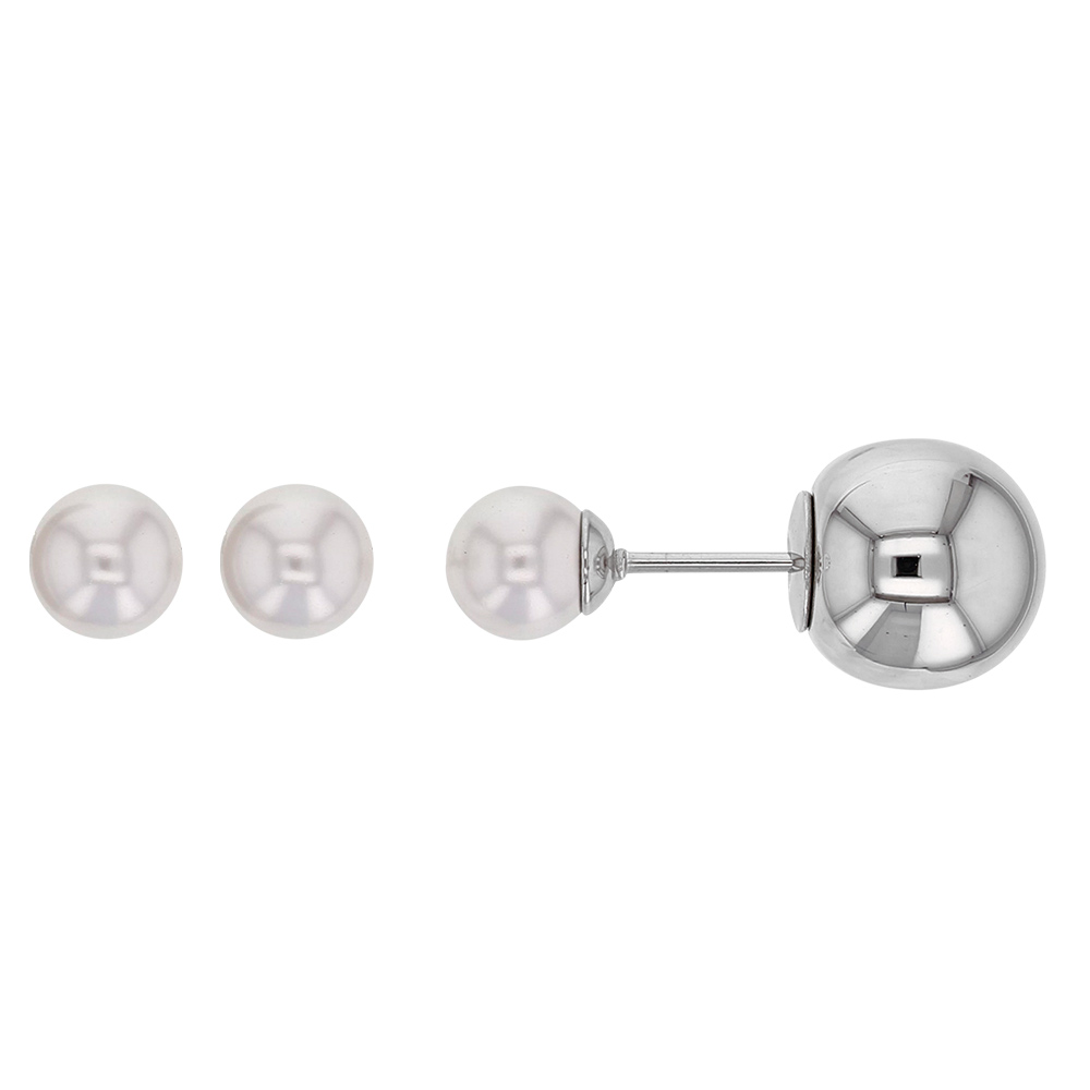 Boucles d'oreilles puces acier 1 perle synthétique et 1 boule acier, ø 6 - 10 mm