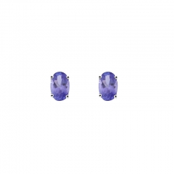 Boucles d'oreilles puces Aigue-marine ovale 5x4mm sertie 4 griffes, Or 750/1000