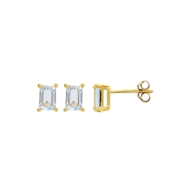 Boucles d'oreilles puces Aigue-marine taille rectangle 6x4mm, Or 750/1000