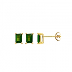 Boucles d'oreilles puces Aigue-marine taille rectangle 6x4mm, Or 750/1000