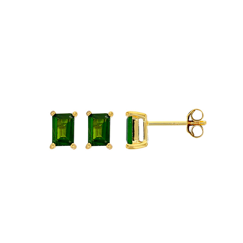 Boucles d'oreilles puces Aigue-marine taille rectangle 6x4mm, Or 750/1000