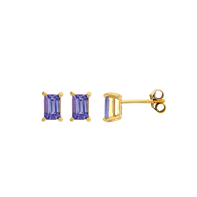 Boucles d'oreilles puces Aigue-marine taille rectangle 6x4mm, Or 750/1000