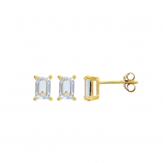 Boucles d'oreilles puces Aigue-marine taille rectangle 6x4mm, Or 750/1000