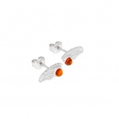 Boucles d'oreilles puces ailes en Ambre et argent 925/1000 rhodié