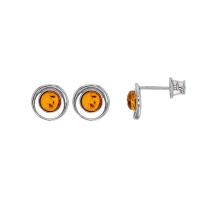 Boucles d'oreilles puces Ambre couleur miel et argent 925/1000 rhodié