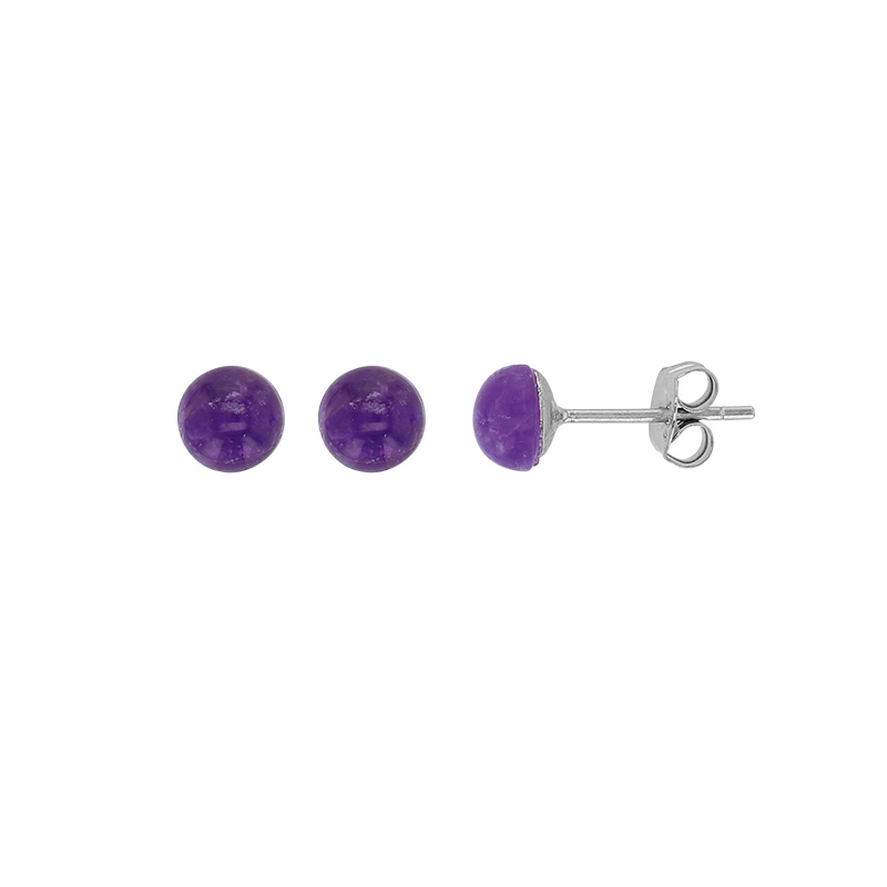 Boucles d'oreilles puces Améthyste, argent 925/1000 rhodié