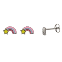 Boucles d'oreilles puces Arc-en-ciel étoilé émaillé, argent 925/1000 rhodié