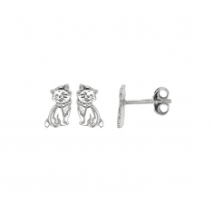 Boucles d'oreilles puces argent 925/1000 en forme de chat