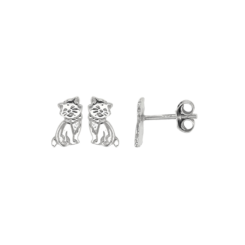 Boucles d'oreilles puces argent 925/1000 en forme de chat