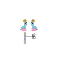 Boucles d'oreilles puces argent rhodié forme otarie