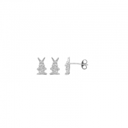 Boucles d'oreilles puces argent rhodié lapin oxydes de zirconium