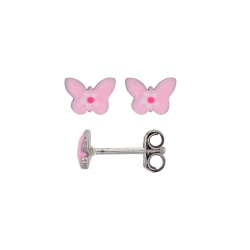 Boucles d'oreilles puces argent rhodié motif papillon