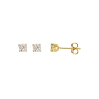 Boucles d'oreilles puces avec oxyde de zirconium rond serti 4 griffes en plaqué or