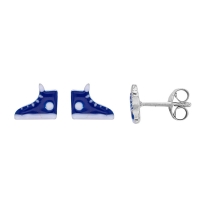 Boucles d'oreilles puces basket émail bleu marine et blanc argent 925/1000 rhodié